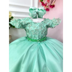 Vestido Infantil Verde C/ Renda Jardim das Borboletas Luxo