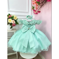 Vestido Infantil Verde C/ Renda Jardim das Borboletas Luxo