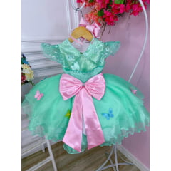 Vestido Infantil Verde Jardim Encantado Renda e Borboletas