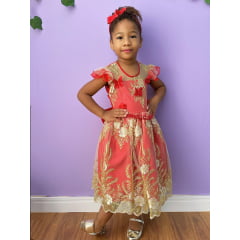 Vestido Infantil Vermelho Renda Aplique Borboletas Pérolas