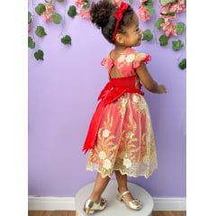 Vestido Infantil Vermelho Renda Aplique Borboletas Pérolas