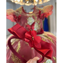 Vestido Infantil Vermelho Renda Aplique Borboletas Pérolas