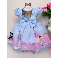Vestido Infantil Alice no Pais das Maravilhas Azul Rosa
