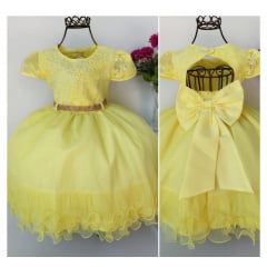 Vestido Infantil Amarelo Princesa com Strass Festas