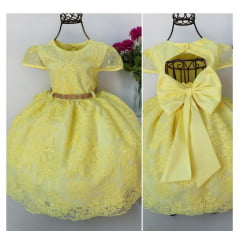 Vestido Infantil Amarelo Renda Luxo Princesa Festa Aniversário
