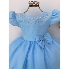 Vestido Infantil Azul Bebê Princesa Luxo Festa Aniversário