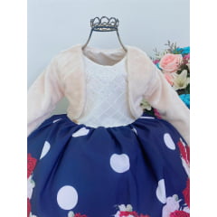 Vestido Infantil Azul e Off White Saia Floral Com Bolero