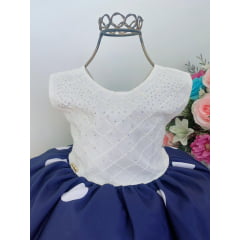Vestido Infantil Azul e Off White Saia Floral Com Bolero
