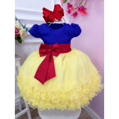 Vestido Infantil Branca de Neve C/ Broche de Laço Princesas