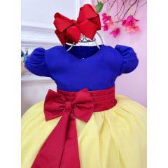 Vestido Infantil Branca de Neve C/ Broche de Laço Princesas