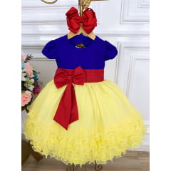 Vestido Infantil Branca de Neve C/ Broche de Laço Princesas