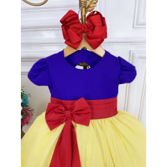 Vestido Infantil Branca de Neve C/ Broche de Laço Princesas