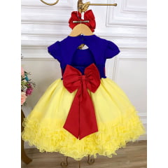 Vestido Infantil Branca de Neve C/ Broche de Laço Princesas