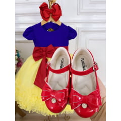 Vestido Infantil Branca de Neve C/ Broche de Laço Princesas
