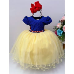 Vestido Infantil Branca de Neve Strass e Pérolas