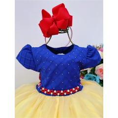 Vestido Infantil Branca de Neve Strass e Pérolas