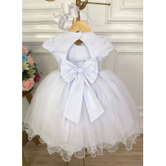 Vestido Infantil Branco Aplique de Borboleta Renda Pérolas