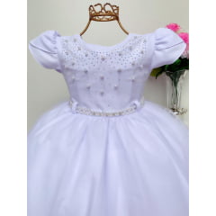 Vestido Infantil Branco Batizado Damas Festas Luxo Princesa