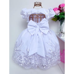 Vestido Infantil Branco Batizado Realeza Luxo Pérolas
