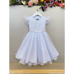 Vestido Infantil Branco Busto Com Renda Batizados Daminhas