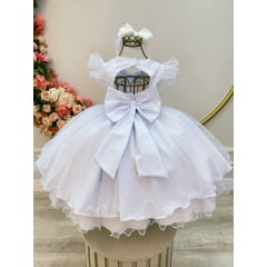 Vestido Infantil Branco Busto Com Renda Batizados Daminhas