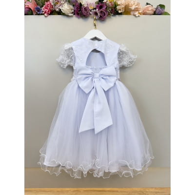 Vestido Infantil Branco Busto Com Renda Bordado Daminhas