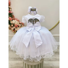 Vestido Infantil Branco Busto Com Renda Daminhas Batizados