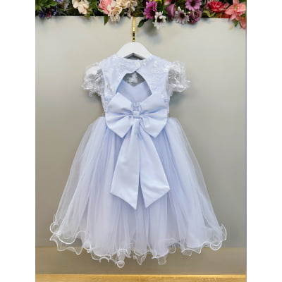 Vestido Infantil Branco Busto Com Renda Daminhas Batizados