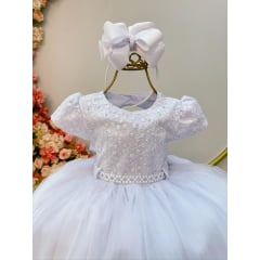 Vestido Infantil Branco Busto Com Renda Luxo Daminhas