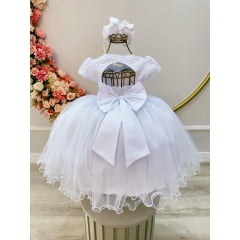 Vestido Infantil Branco Busto Com Renda Luxo Daminhas