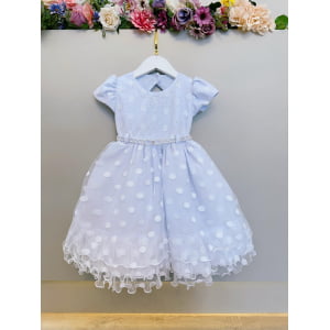Vestido Infantil Branco Busto Com Strass e Pérolas Bolinhas