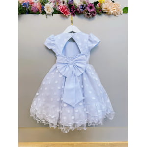 Vestido Infantil Branco Busto Com Strass e Pérolas Bolinhas