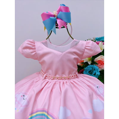 Vestido Infantil Chuva de Amor e de Bençãos Rosa Luxo Festas