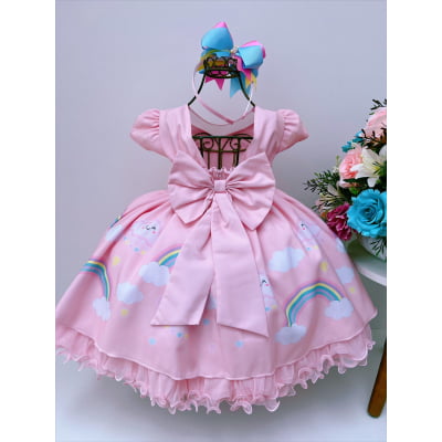 Vestido Infantil Chuva de Amor e de Bençãos Rosa Luxo Festas