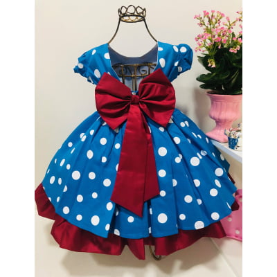 Vestido Infantil Galinha Pintadinha Azul Bolas Brancas