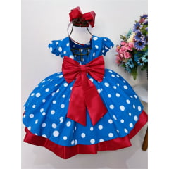 Vestido Infantil Galinha Pintadinha Azul C/ Bolas Brancas