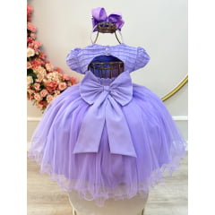 Vestido Infantil Lilás Busto Nervura C/ Apliques Daminha