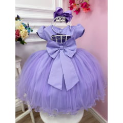 Vestido Infantil Lilás Com Strass e Pérolas no Peito Luxo