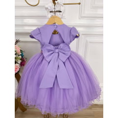 Vestido Infantil Lilás Com Strass e Pérolas no Peito Luxo