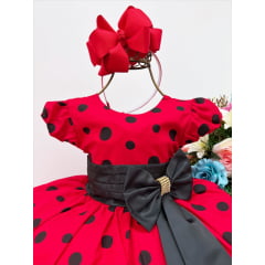 Vestido Infantil Minnie Vermelha Bolinhas Pretas Luxo Festa