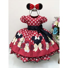 Vestido Infantil Minnie Vermelho Busto Floral Saia Bolinhas