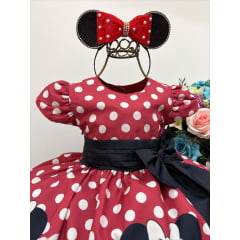 Vestido Infantil Minnie Vermelho Busto Floral Saia Bolinhas
