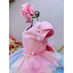 Vestido Infantil Rosa Arco Iris Chuva de Amor Festas