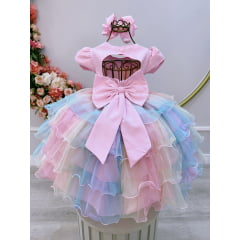 Vestido Infantil Rosa Arco Iris Chuva de Amor Festas