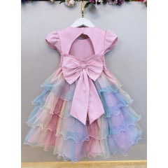 Vestido Infantil Rosa Arco Iris Chuva de Amor Festas
