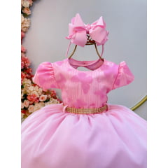 Vestido Infantil Rosa C/ Borboletas e Strass no Busto Luxo