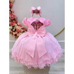 Vestido Infantil Rosa C/ Borboletas e Strass no Busto Luxo