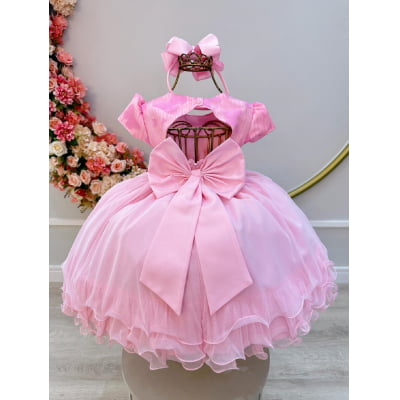 Vestido Infantil Rosa C/ Borboletas e Strass no Busto Luxo