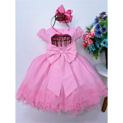 Vestido Infantil Rosa Chiclete Peito Com Strass e Pérolas