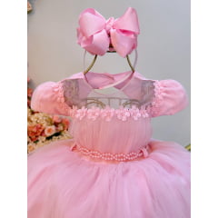 Vestido Infantil Rosa Claro Busto Com Apliques Daminhas